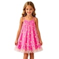 thumbnail image 3 of Girls Summer Floral Print Dresses Flowy Sleeveless V Neck Bow Shoulder Ruched Waist Casual Play Sundress Hot Pink 7-8 Years, 3 of 5