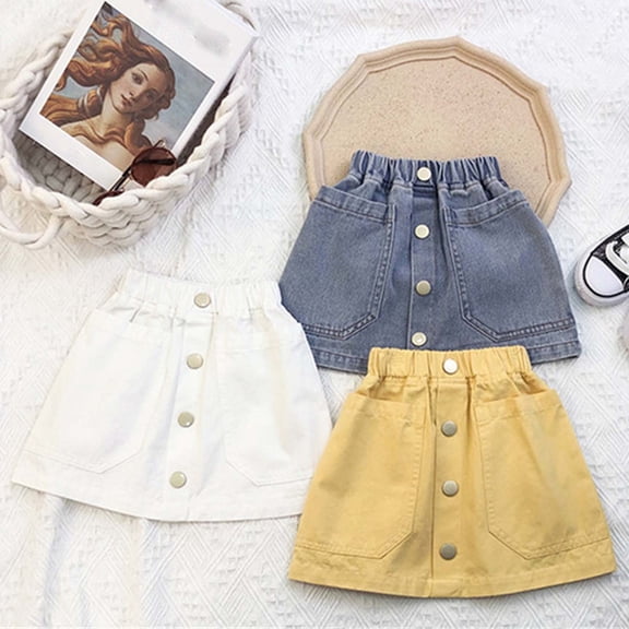 Pretxorve Girls Toddler Skirt 1-9 Years Solid Denim A Line Elastic Waist Sports Style for Little Girls Summer Wear