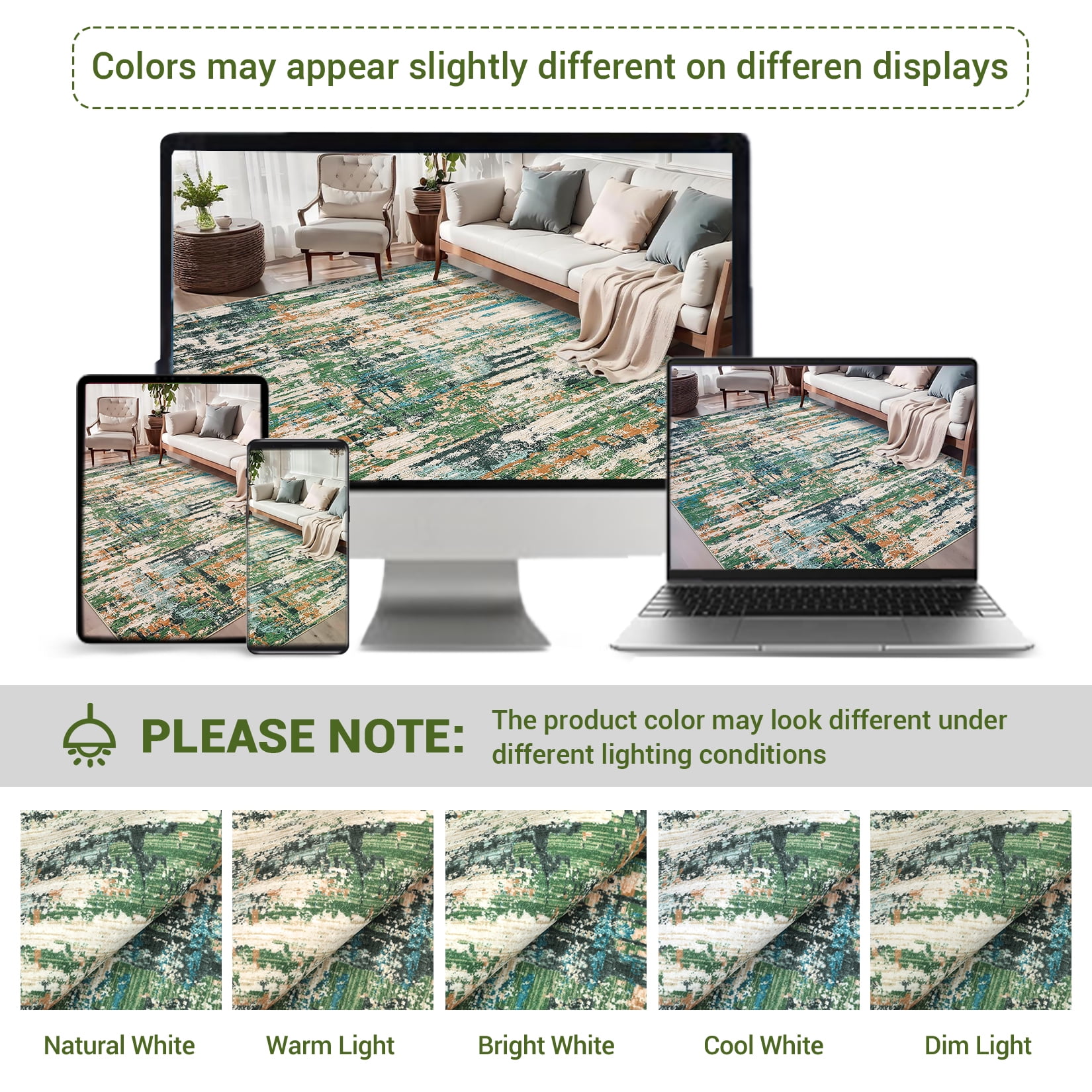 HOMERRY Area Rug 5' x 7' Modern Abstract Rug for Living Room Washable Soft Indoor Floor Carpet, Green