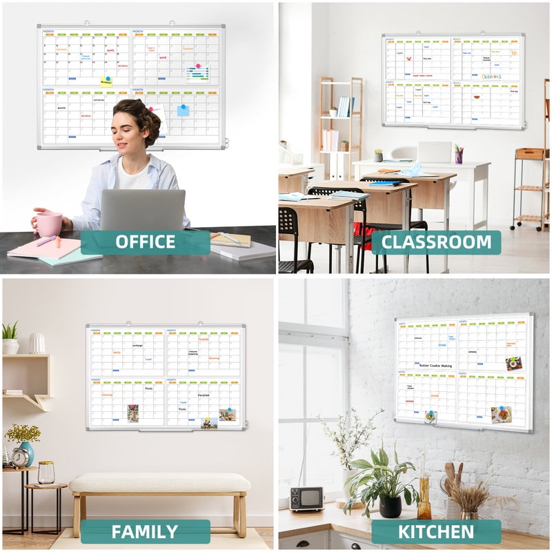 DOLLAR BOSS Large Whiteboard Calendar 48"x36" Dry Erase Board for Wall 4 Monthly Calendar Whiteboard Magnetic White Board Calendar Planner Schedule Board Supplies for Office Home School, White Frame
