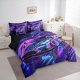 thumbnail image 2 of Manfei Neon Purple Sports Car 7 Pieces Full Size Bedding Sets,Extreme Games Full Size Bed in a Bag,Black Reversible, 2 of 7