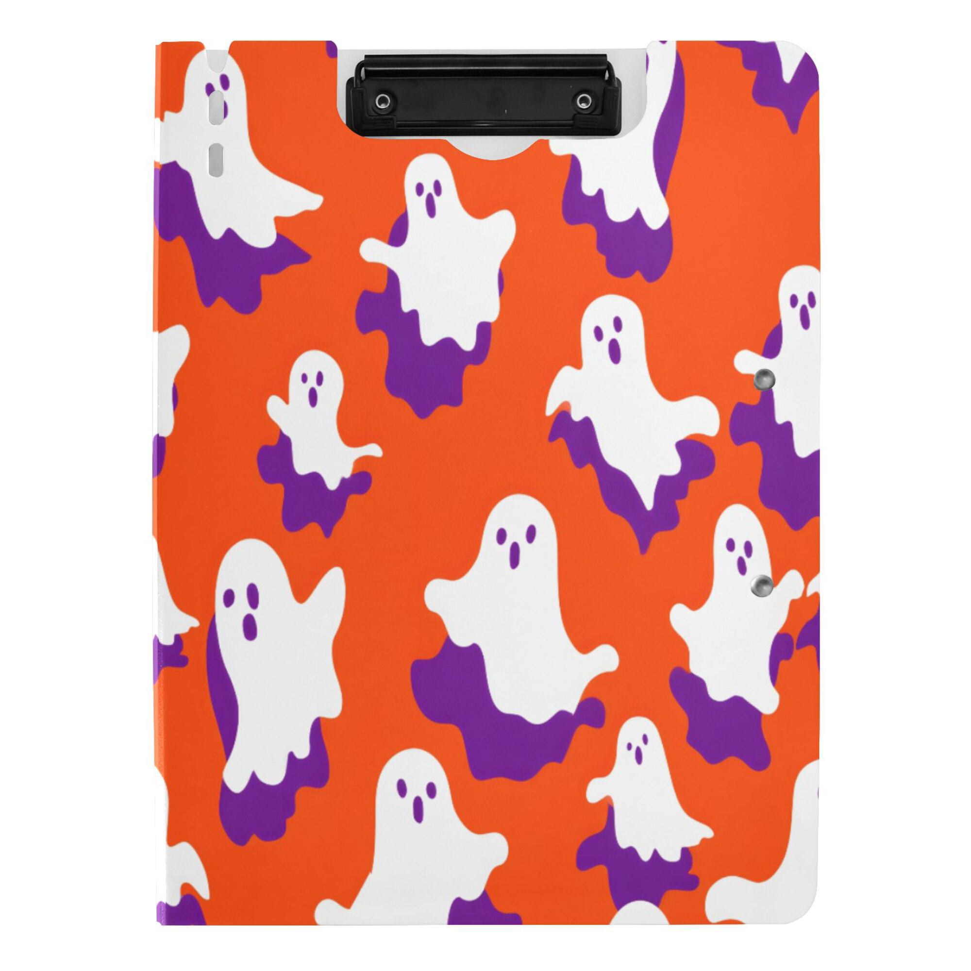 FORMRS A4 Clipboard Folder with Pen Holder Horizontal Foldable School Office Binder, Orange Ghost Pattern