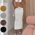 thumbnail image 2 of Women Summer Sexy Lace-Up Low Waist Crochet Maxi Long Fishtail Skirt Hollow Out Knit Fish Scale Pattern Solid Color Slim Beach Cover Up Beachwear, 2 of 4