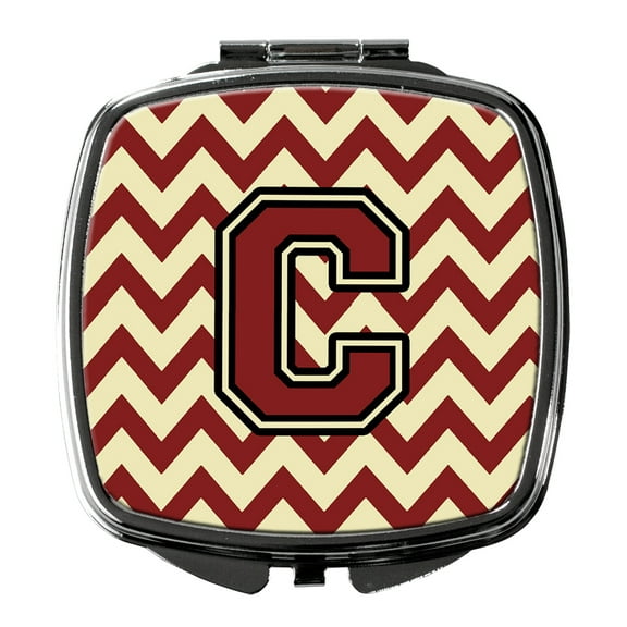Letter C Chevron Maroon and Gold Compact Mirror