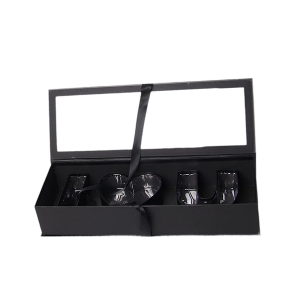 Recipiente vacío de cartón con la inscripción "Love U" para regalo floral, decoración del Día de la Madre, bombones y dulces. Negro