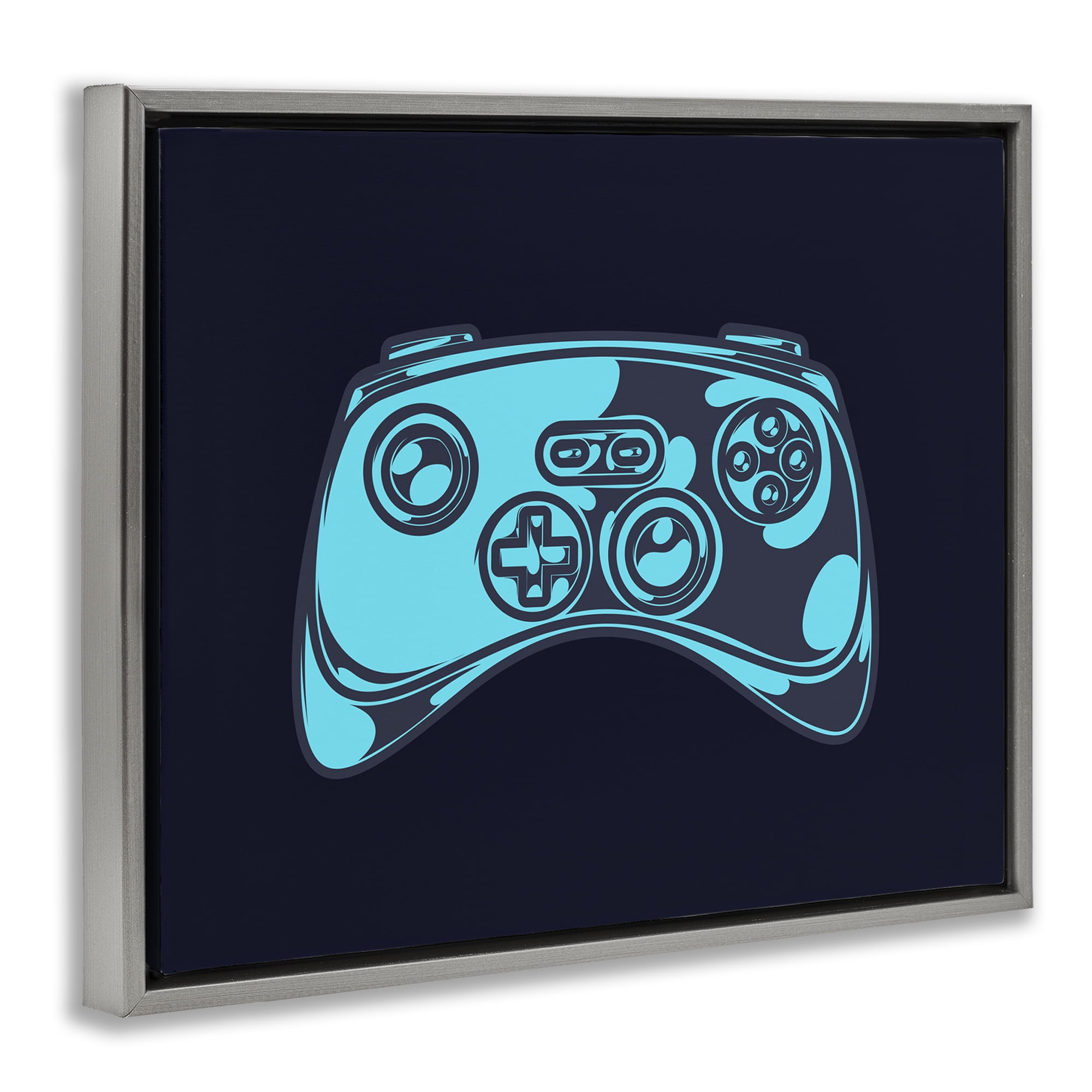 Stupell Industries Gaming Controller on Black Entertainment Painting Gray Floater Framed Canvas Art Print Wall Art, 21 x 17