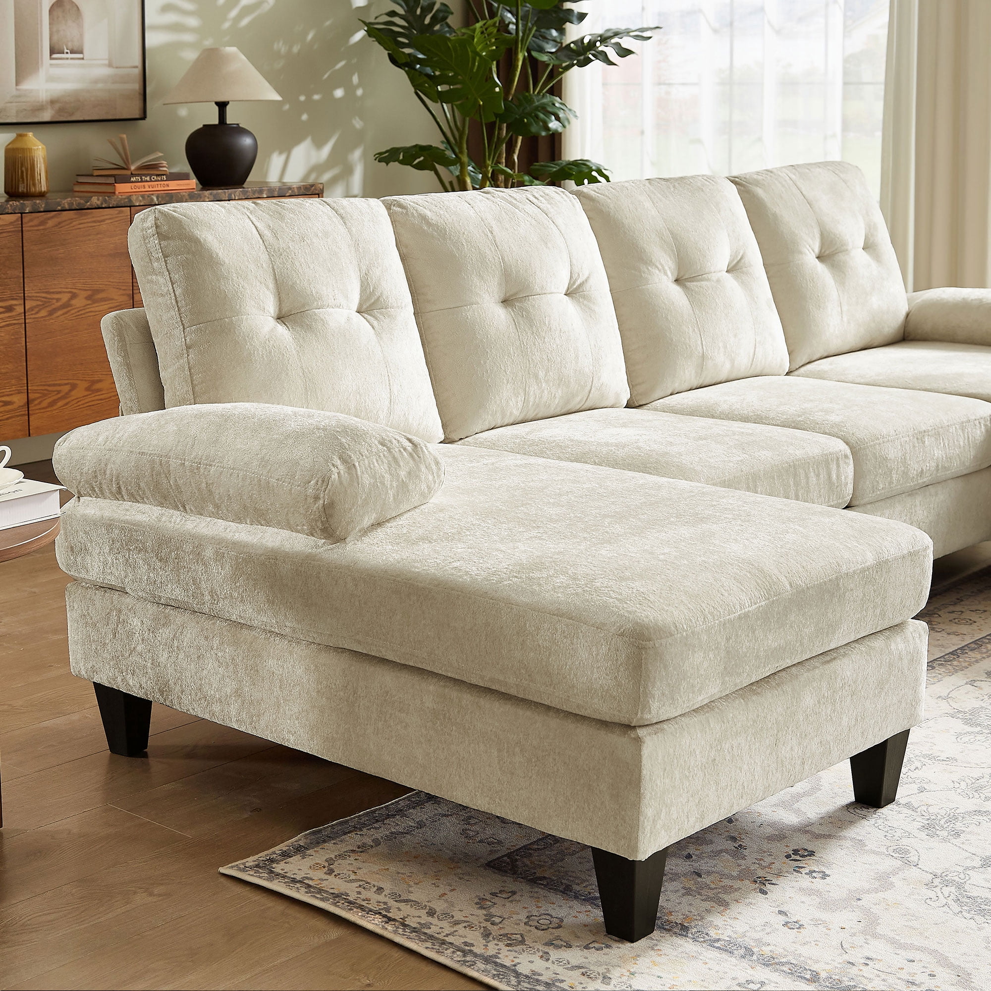 Pingliang Home 105" Sectional Sofa Couch with Oversized Double Chaises,Modern Chenille 4-seater U Shaped Couch,21" Deep Seat Sofa for Living Room Office Studio Apartment