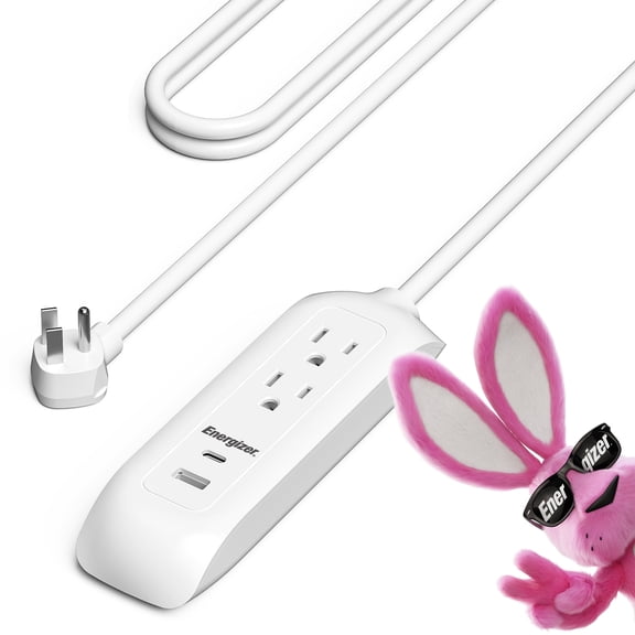 Energizer 4-Device 3 ft Power Strip with 2 AC Outlets, USB-C & USB-A Ports, Multi Plug Wall Outlet Extender, Fast Charging Power Strip