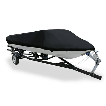 REGALWOVEN 210D Trailerable Boat Cover Waterproof Fishing Ski Speedboat V-shape Black 14-16ft
