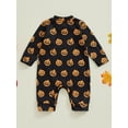 thumbnail image 5 of FEORJGP Toddler Baby Boys Girls Halloween Rompers 0 3M 6M 12M 18M 24M Infant Long Sleeve Jumpsuits All-over Pumpkin Print Round Neck Bodysuits Footiesshion Cute Comfy Clothes for Spring Fall, 5 of 7