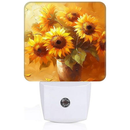 

Night Lights Lamp With Dusk to Dawn Sensor Retro Vintage Sunflower Yellow Flower Tropical Natural Night Lights Plug Into Wall For Kids Room Bedroom Bathroom Hallway and Living Room