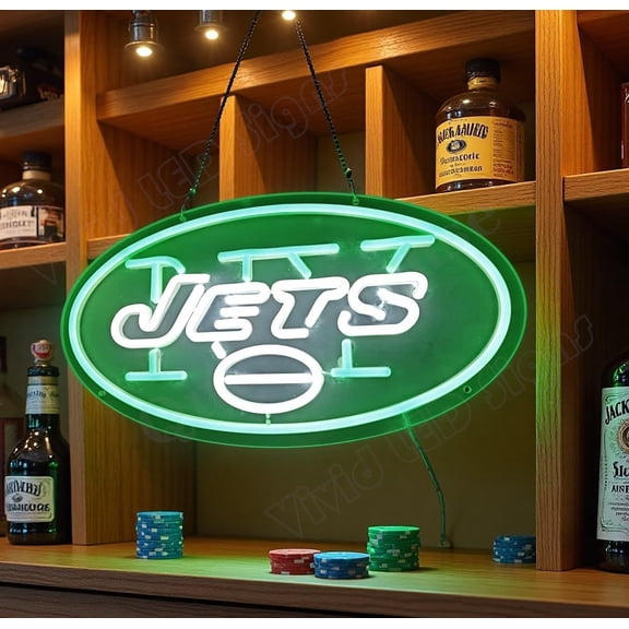 Queen Sense 16"x9" For New Yorks Sports League Jets LED Neon Sign for Wall Decor Dimmable USB Powered LED Light W116NYJL-5VLED