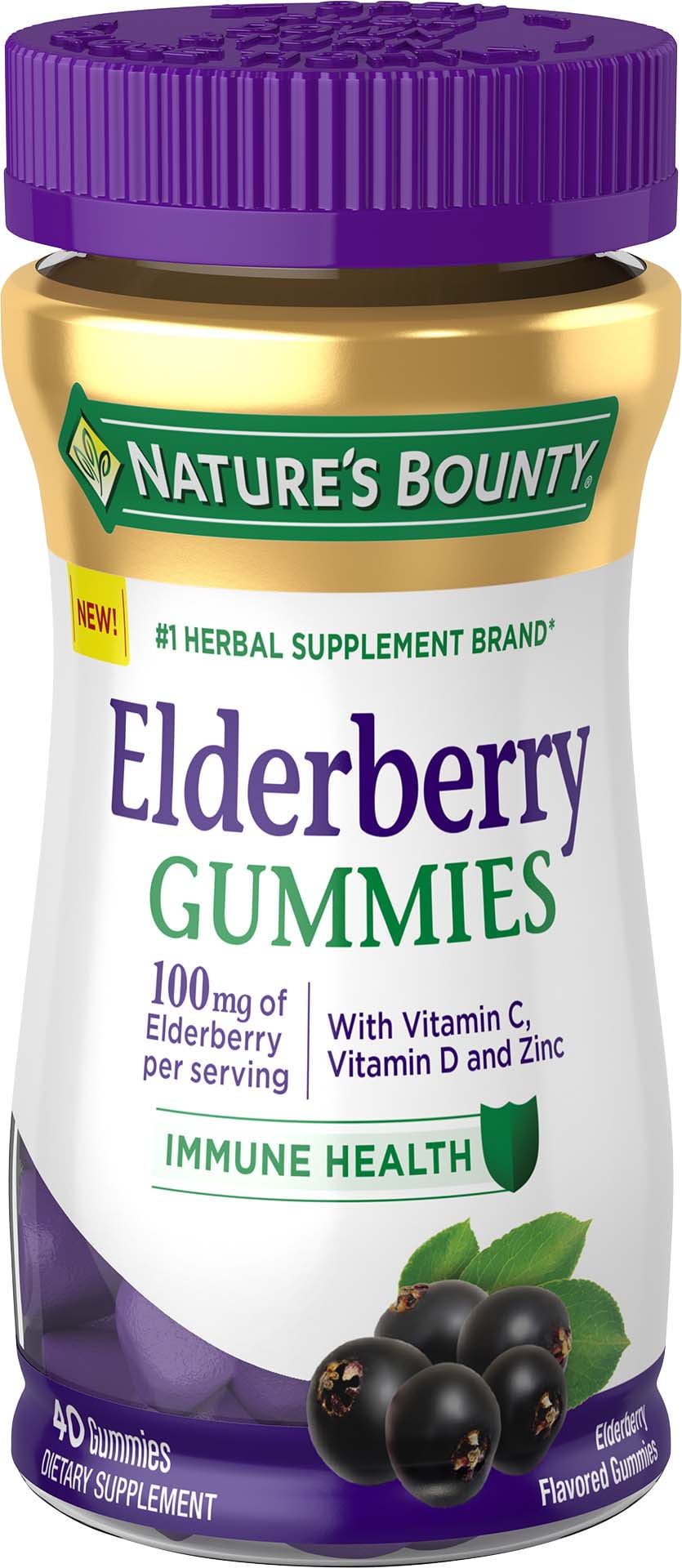 Nature's Bounty Elderberry Gummies, Dietary Supplement, Immune Health Support, 100mg,  40 Ct