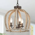 thumbnail image 2 of LNC 3-Light Distressed Grayish White Wood and Rustic Bronze Farmhouse Cage Chandelier, 2 of 16