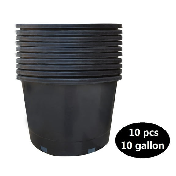 10-Pcs Black 10 Gallon Circular Short Seedling Pots Plastic Plant Pots Seedling Cups Nursery Pots Plant Containers