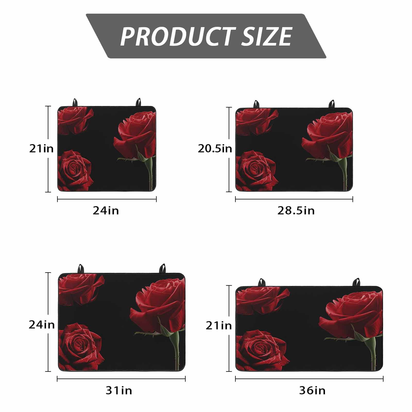 Red Rose Stove Top Cover for Electric Stove, Heat-proof & Non Slip Glass Top Stove Cover Protector, Vintage Abstract Garden Flower Floral Black Kitchen Flat Cooktop Rubber Mat 36x21 Inches