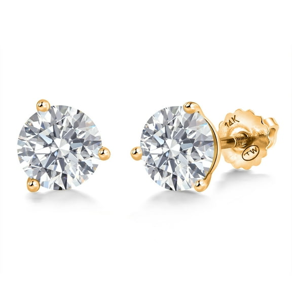 Gem Stone King 14K Yellow Gold Lab Grown Diamond Earrings for Women | 1.48 Cttw | Gemstone April Birthstone | Round 6MM