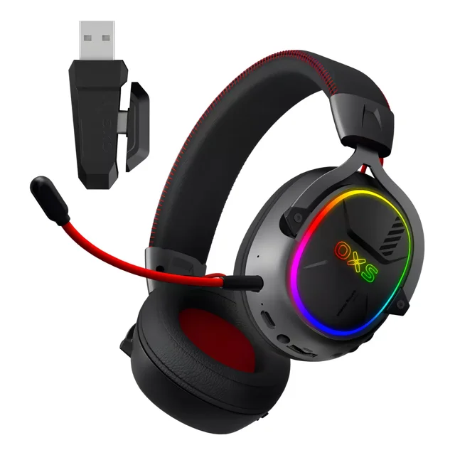 Audífonos Gamer para inalámbricos,con micrófono de cancelación de Ruido Sonido Envolvente Virtual 7.1, 2.4G de Baja latencia, con Conector USB y Type-c, Bluetooth 5.3 para PC, Consola Oxs G2 Negro