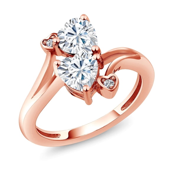 Gem Stone King 18K Rose Gold Plated Silver White Moissanite and White Diamond Ring for Women (1.63 Cttw, Heart Shape 6MM, Gemstone Birthstone, Size 8)