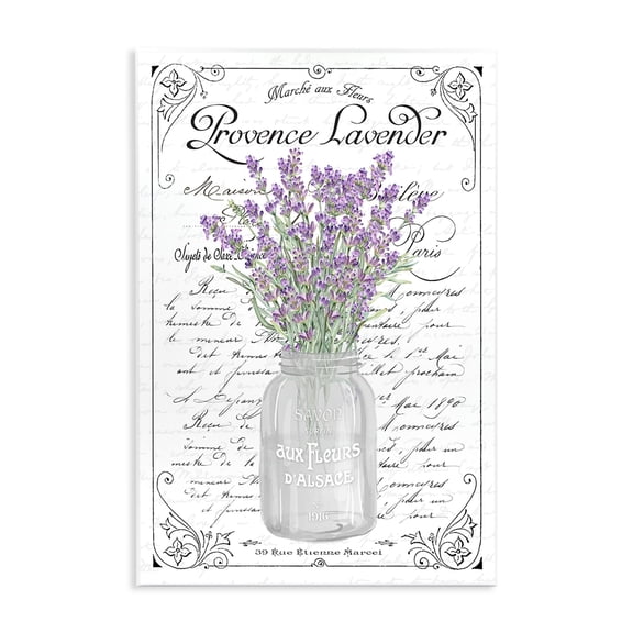 Stupell Industries Lavender Sprigs Bouquet Ornate French Script Motif Graphic Art Unframed Art Print Wall Art, Design by Lettered and Lined