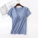 thumbnail image 1 of Camiseta de manga corta con almohadilla para el pecho Camiseta de base de una pieza de corte entallado con copa modal para mujer Top de mujer con cuello redondo Sujetador sin costuras, 1 of 6