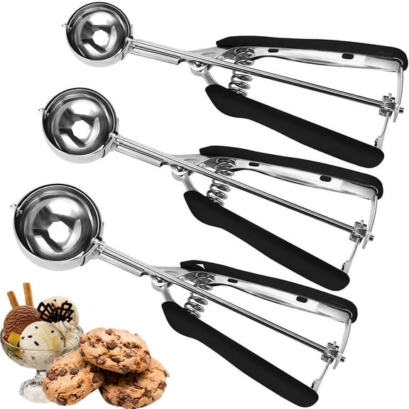Cookie Scoop Set, Include 1 Tablespoon/ 2 Tablespoon/ 3 Tablespoon, Cookie Dough Scoop, Cookie Scoops for Baking set of 3, 18/8 Stainless Steel, Soft Grip