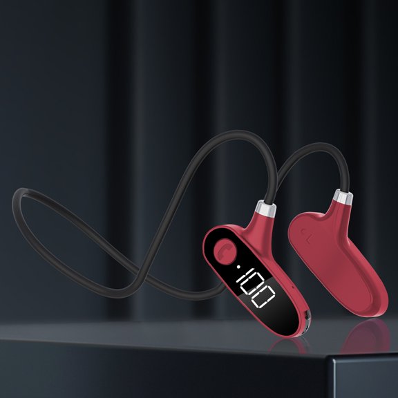 Open-Ear Bluetooth Bone Conduction Sport Headphones - Sweat Resistant Wireless Earphones for Workouts and Running with Premium Deep Base - Red