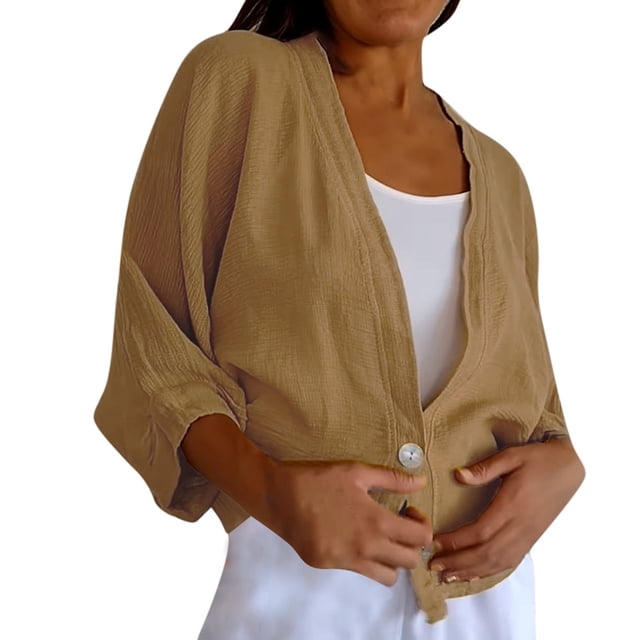 Fanxing Womens Long Sleeve One Button Shirts Linen Casual Tops Loose Fit Fall Dressy Basic Trendy Shirt