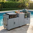 thumbnail image 4 of Harper & Bright Designs Outdoor Kitchen Island for Big Green Egg & Blackstone Griddle, Solid Wood Grill Cart Table with Stainless Steel Top, Drawer and 21"/28" Blackstone Griddle, Grey+Blue, 4 of 20