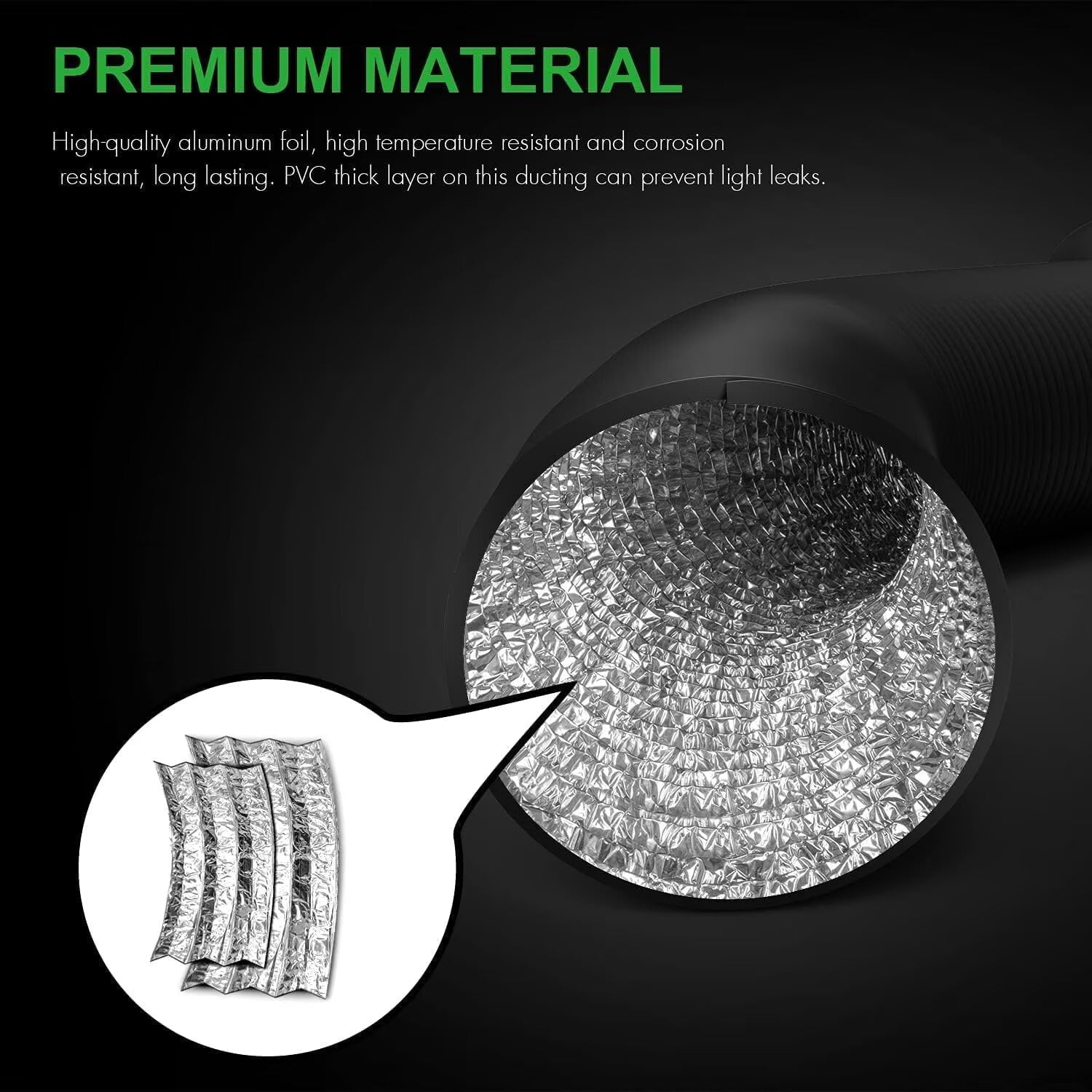 iPower 8 Inch 25 Feet Flexible Aluminum Ducting with 2 Clamps Included 4 Layer Protection Dryer Vent Hose for HVAC Heating Cooling Ventilation and Exhaust, 2-Pack, Black