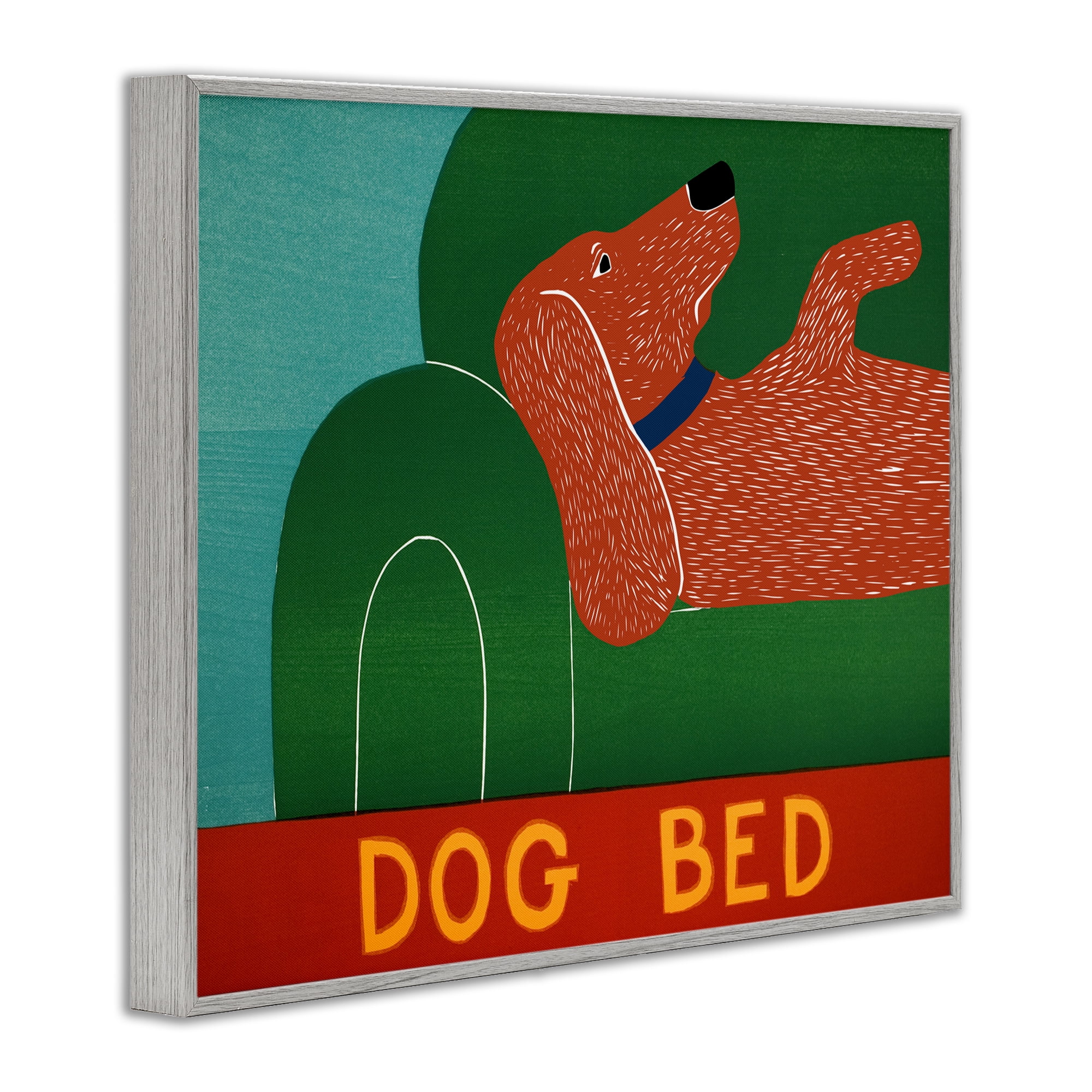 Dog Bed Couch Gray Framed Giclee Art, design by Stephen Huneck