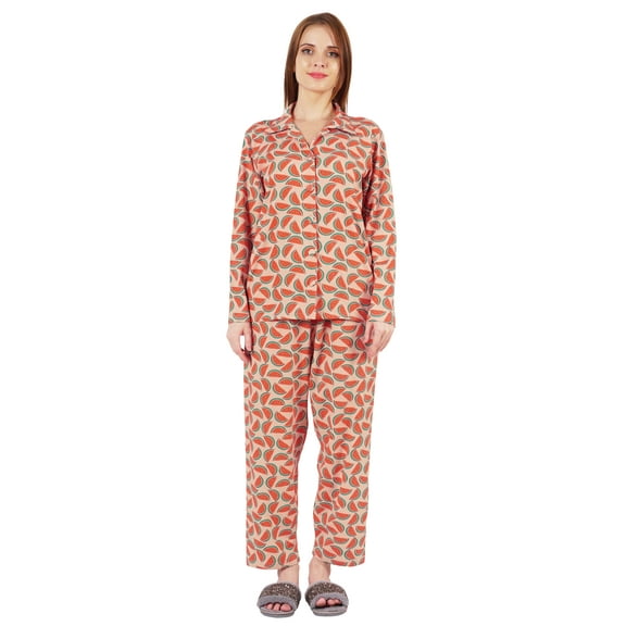 Inkmeso Women's Loungewear Button Down Pajamas Set Full Sleeve Nightwear Pants 2 Pc Cotton Sleepwear