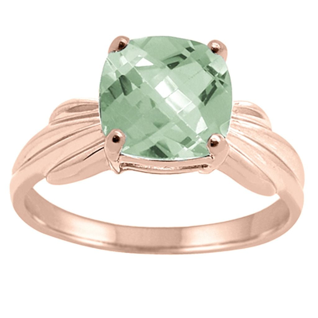 MauliJewels Cushion Cut Green Amethyst Ring in 10K Rose Gold For