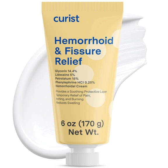 Curist Hemorrhoid & Fissure Cream with Lidocaine 5% and Phenylephrine HCl — Numbing Relief for Hemorrhoids, Reduces Itching, Swelling & Burning, Extra Large 6oz