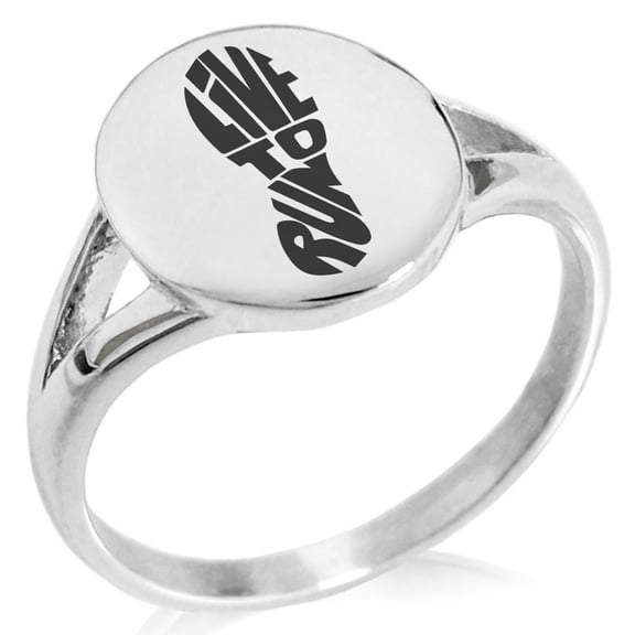 Stainless Steel Live to Run Minimalist Oval Top Polished Statement Ring