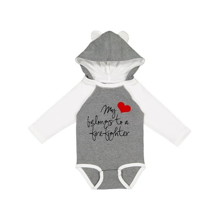 

Inktastic My Heart belongs firefighter Gift Baby Girl Long Sleeve Bodysuit