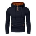 thumbnail image 3 of Momasggi Men's Quarter Button Sweatshirt Slim Fit Warm Pullover Mock Neck Long Sleeve Drawstring Hooded Sweatshirts Fall Winter Casual Hoodie Navy 2XL, 3 of 9