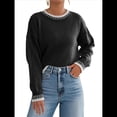 thumbnail image 1 of Suéteres de Gran Tamaño para Mujer, Cuello Redondo, Bloque de Color, Suéter de Invierno, Mangas Farol, Abertura Lateral, Suéter de Punto, Tops Negro XL, 1 of 9