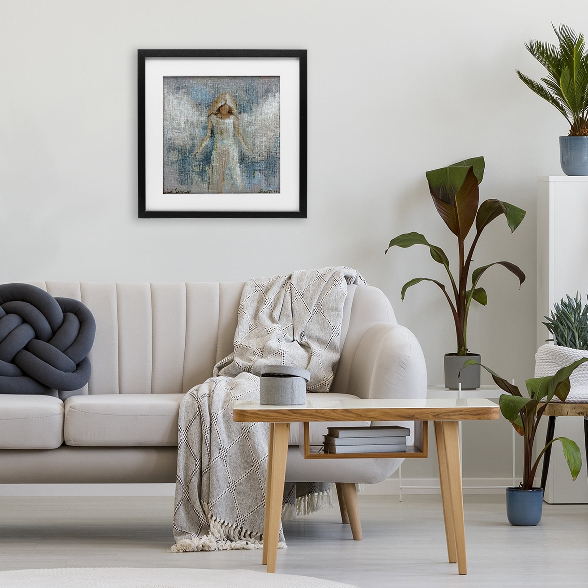 Stupell Industries Ethereal Peace Angel Black Framed Print Under Glass, design by Linda Sperruzzi