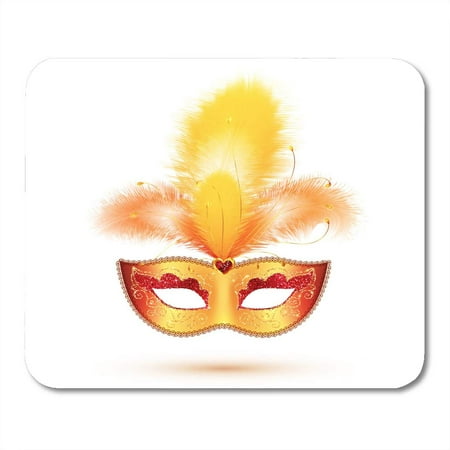 LADDKE Red Rio Golden Carnival Mask Yellow and Orange Feathers Mousepad Mouse Pad Mouse Mat 9x10 inch