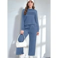 thumbnail image 4 of Two Piece Sets for Women Fall Outfits Long Sleeve Lounge Sets Side Slit Wide Leg Pants M, 4 of 7
