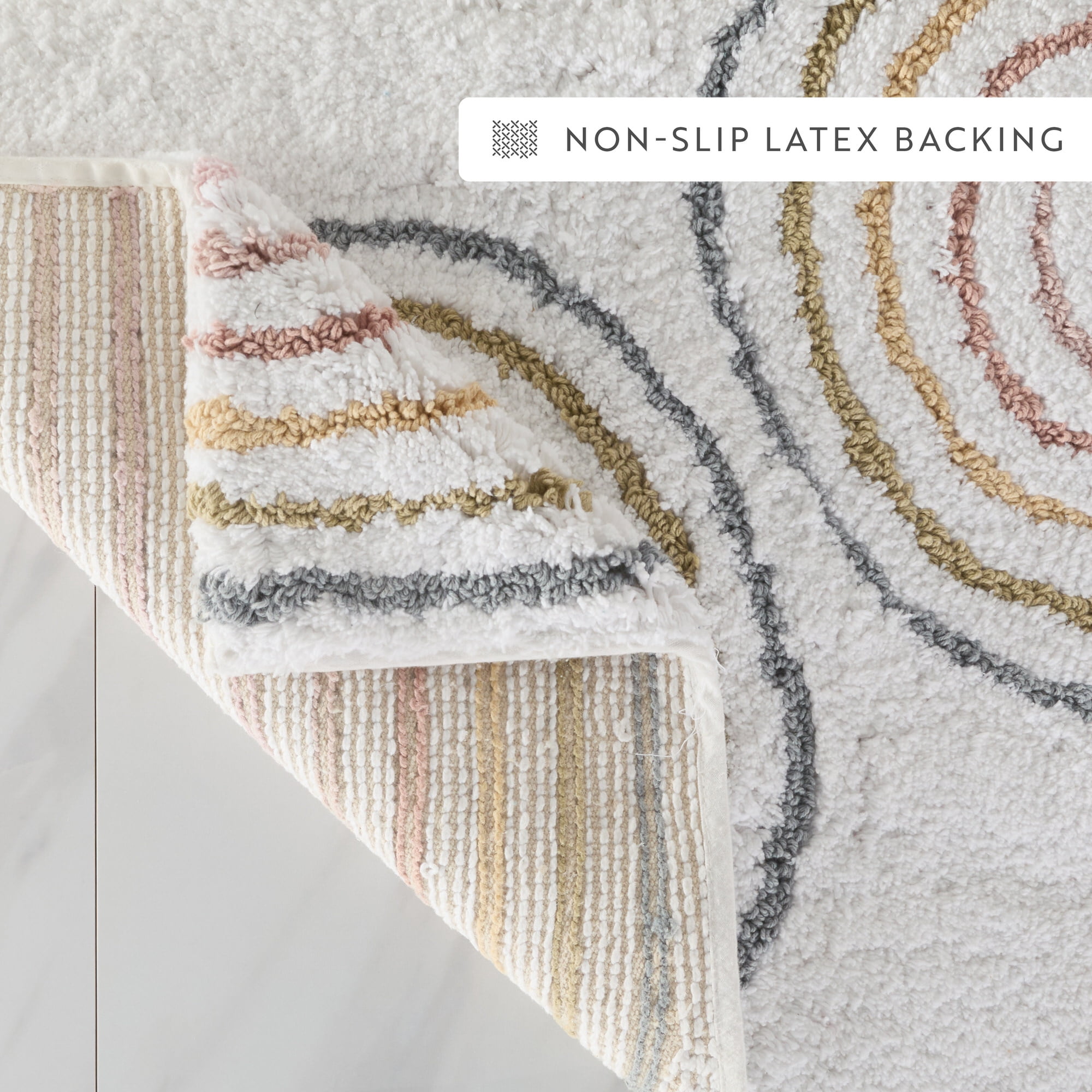 Noble Linens Modern Pattern Cotton Bath Mat, 34 in x 21 in, Rainbow White
