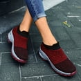 thumbnail image 2 of Women's Platform Wedge Slip On Sneakers Breathable Non Slip Running Shoes Lightweight Knit Orthopedic Shoes Red Size 6.5, 2 of 8