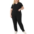 thumbnail image 2 of Agnes Orinda Women's Plus Size 2 Piece Outfit Short Sleeve V Neck Blouse with Sweatpants Joggers Sports Suit 1X Black, 2 of 6