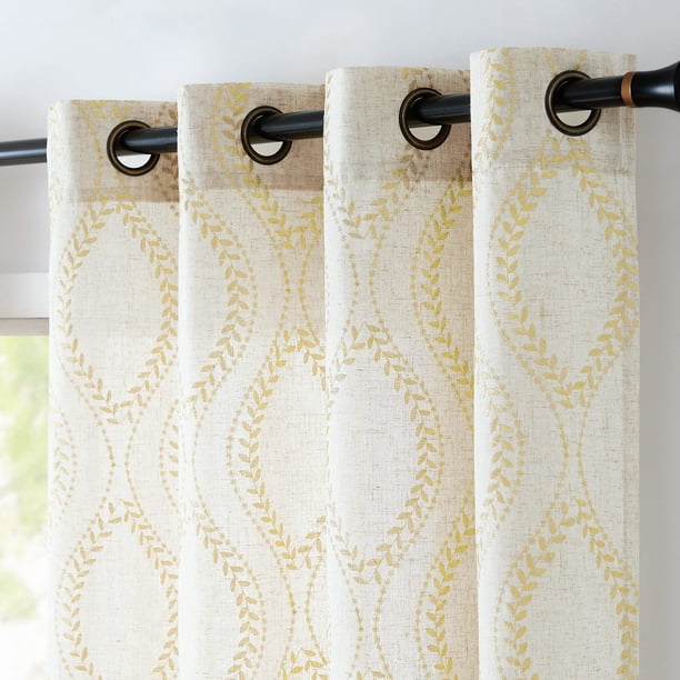 Cortinas Jinchan Mezcla de Lino Beige 244 cm ancho x 244 cm largo 2 Paneles