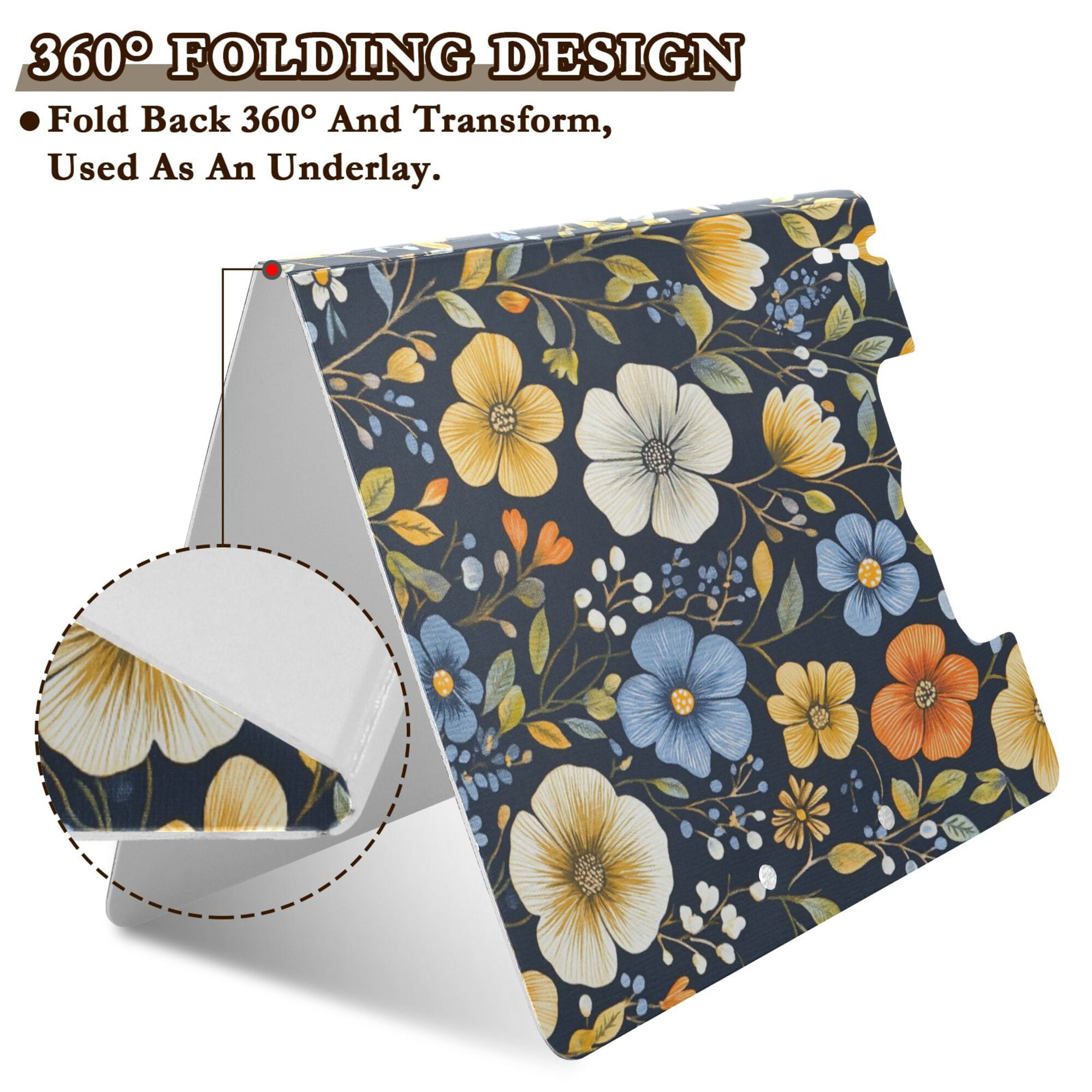 FORMRS A4 Clipboard Folder with Pen Holder Horizontal Foldable School Office Binder, Navy Floral Pattern