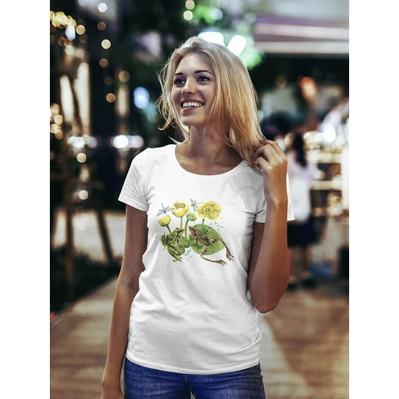 Lake Frog Water Lily Watercolor T-Shirt Women -Image by Shutterstock, Female Small