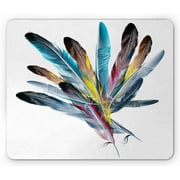 Floral Mouse Pad, Inspirational Bouquet of Types of Colorful Retro Style Quill Pen Feather, Rectangle Non-Slip Rubber Mousepad, Multicolor, by Ambesonne