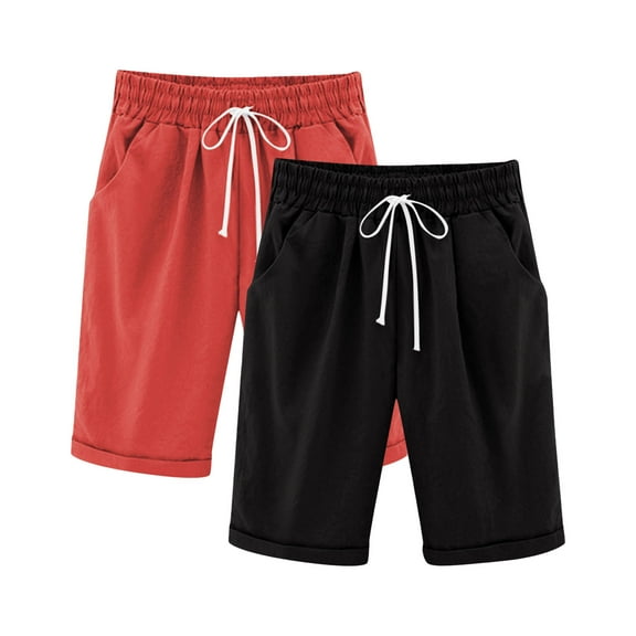 ZACPNCV 2PC Shorts for Girls Summer Casual Knee Length Bermuda Shorts Kids High Waisted Drawstring Short Pants Teen Girls Clothes Black 9-10 Years