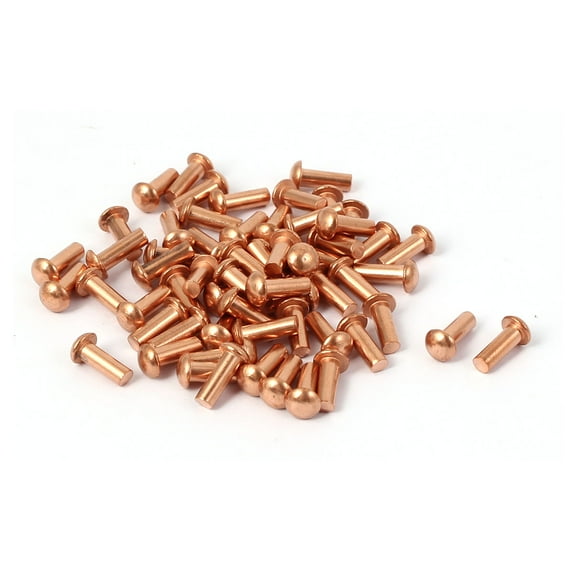 Unique Bargains 3mm x 8mm Round Shaft Copper Solid Rivets Fasteners Hardware Gold Tone 60 Pcs